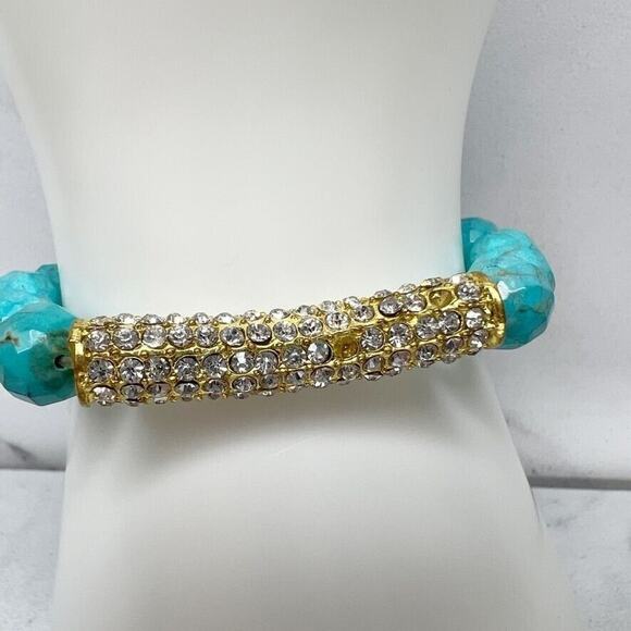 Faux Turquoise Beaded Rhinestone Barrel Stretch Bracelet - Picture 4 of 8